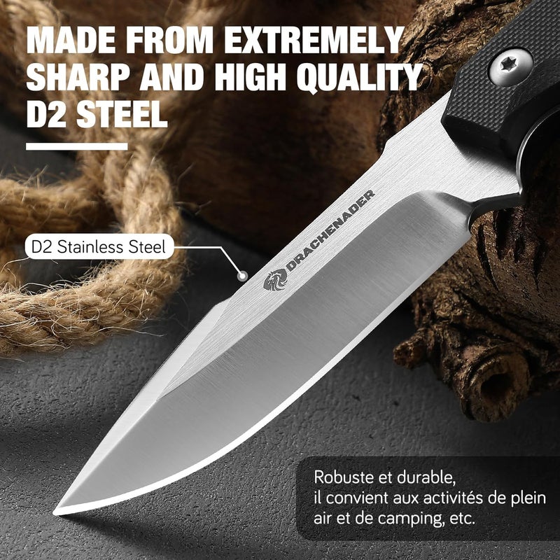 DRACHENADER EDC Fixed Blade Knife with Kydex Sheath 7-Inch D2 Steel Small Tactical Knife with Clip Lock, Versatile for Horizontal and Vertical Carry - Image 2